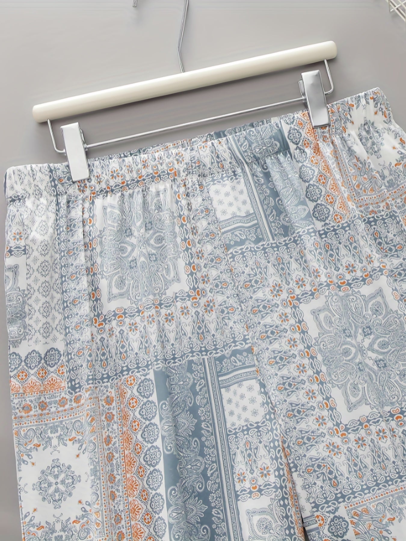 Boho Patchwork Print Wide Leg Pants Plus Size