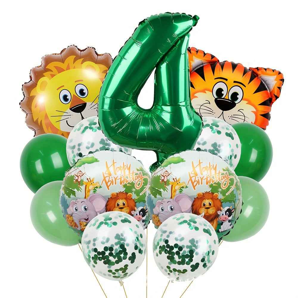13pcs Jungle Wildlife Balloon Set for Boys' Birthday & Baby Showers
