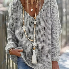 Women's V Neck Knitted Pullover Sweater Long Sleeve Casual Spring Fall