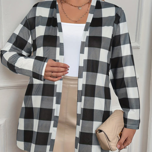  Plaid Print Long Sleeve Open Front Cardigan