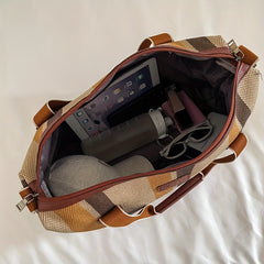 Vintage Large Striped Duffle Bag Lightweight Zipper Luggage Portable Sports