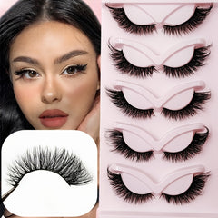 5 Pairs Cat Eye Lashes 20mm Fluffy False Eyelashes Soft Winged End Extension
