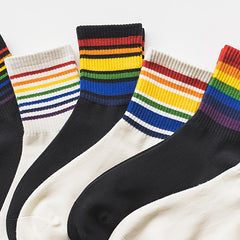 Girls Kids Rainbow Socks Striped Breathable Sports Socks for Spring Summer