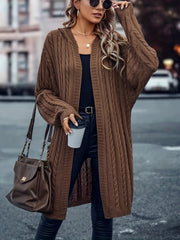  Cable Knit Open Front Hooded Sweater Cardigan