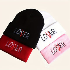 LOSER Embroidered Beanie Solid Elastic Knit Hat Hip Hop Skull Cap