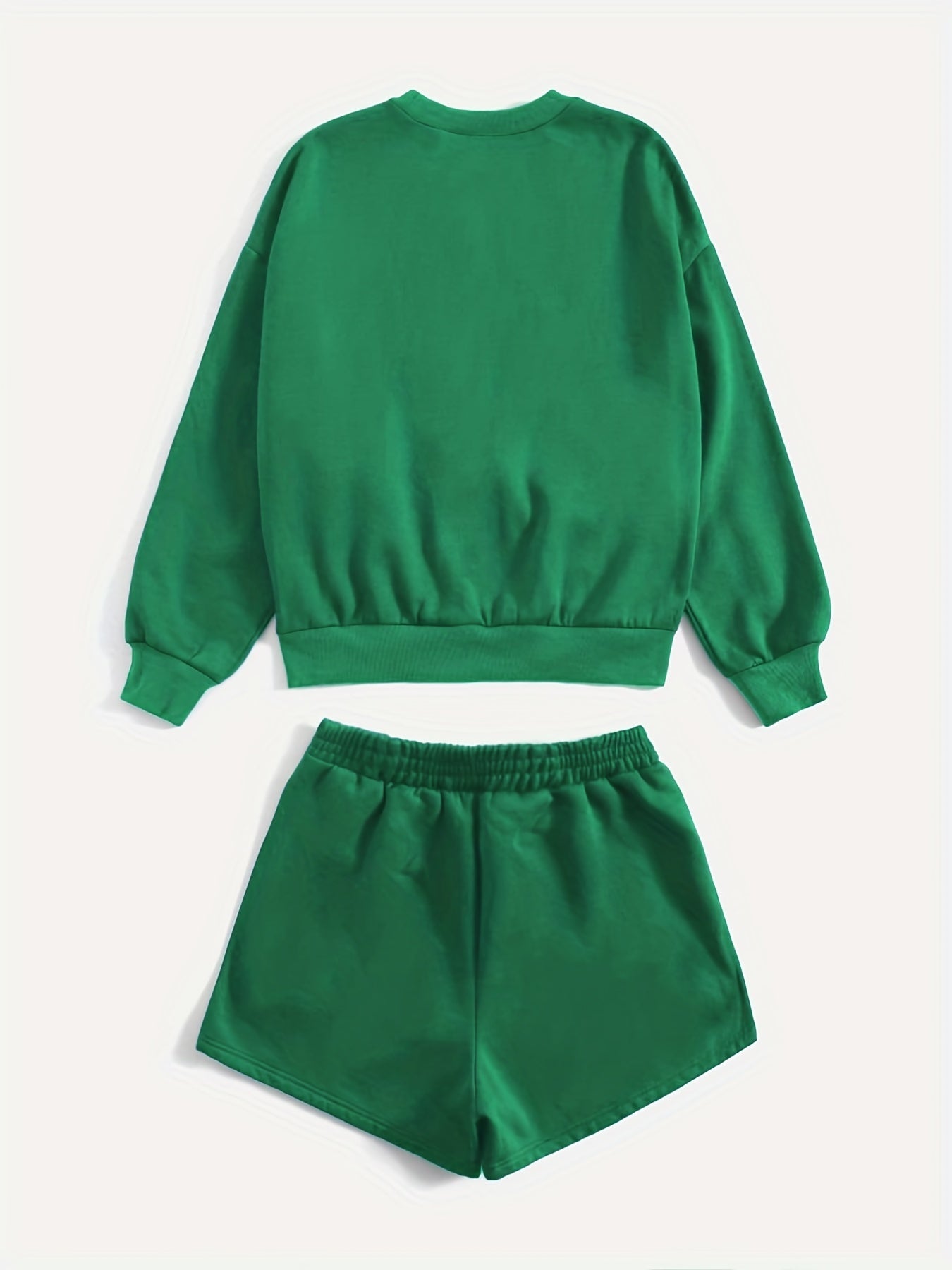 Casual Two piece Set Crew Neck Long Sleeve Sweatshirt & Shorts