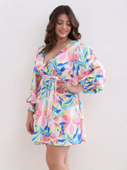  Floral Print Lantern Sleeve Dress With Belt