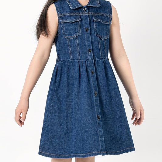 Girls Denim Shirt Dress Sleeveless Summer Party Clothes