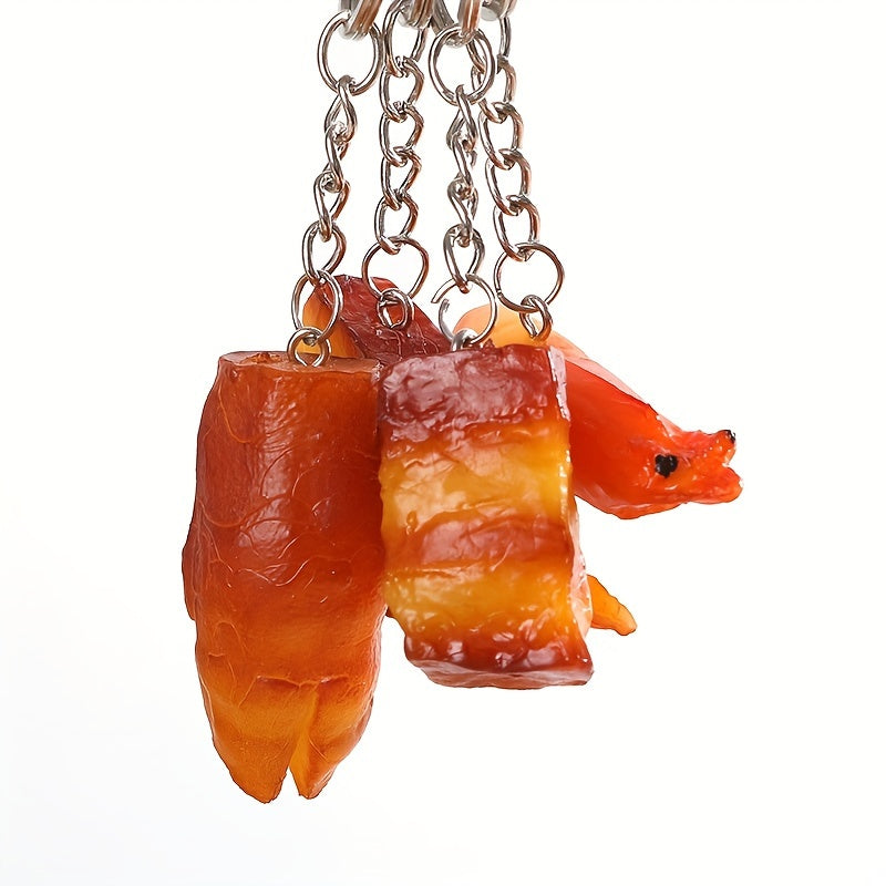 Creative PVC Food Keychain Funny Pork Metal Keyring Gift