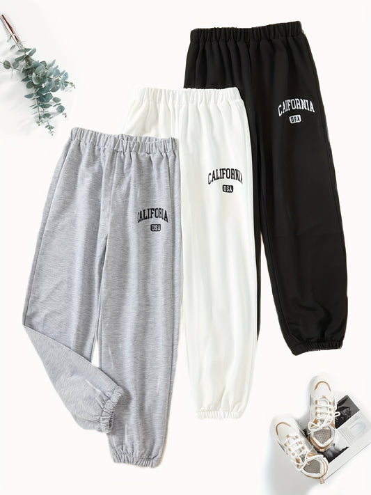 3pcs CALIFORNIA Letter Boys Active Sweatpants Breathable Jogger Sports Pants