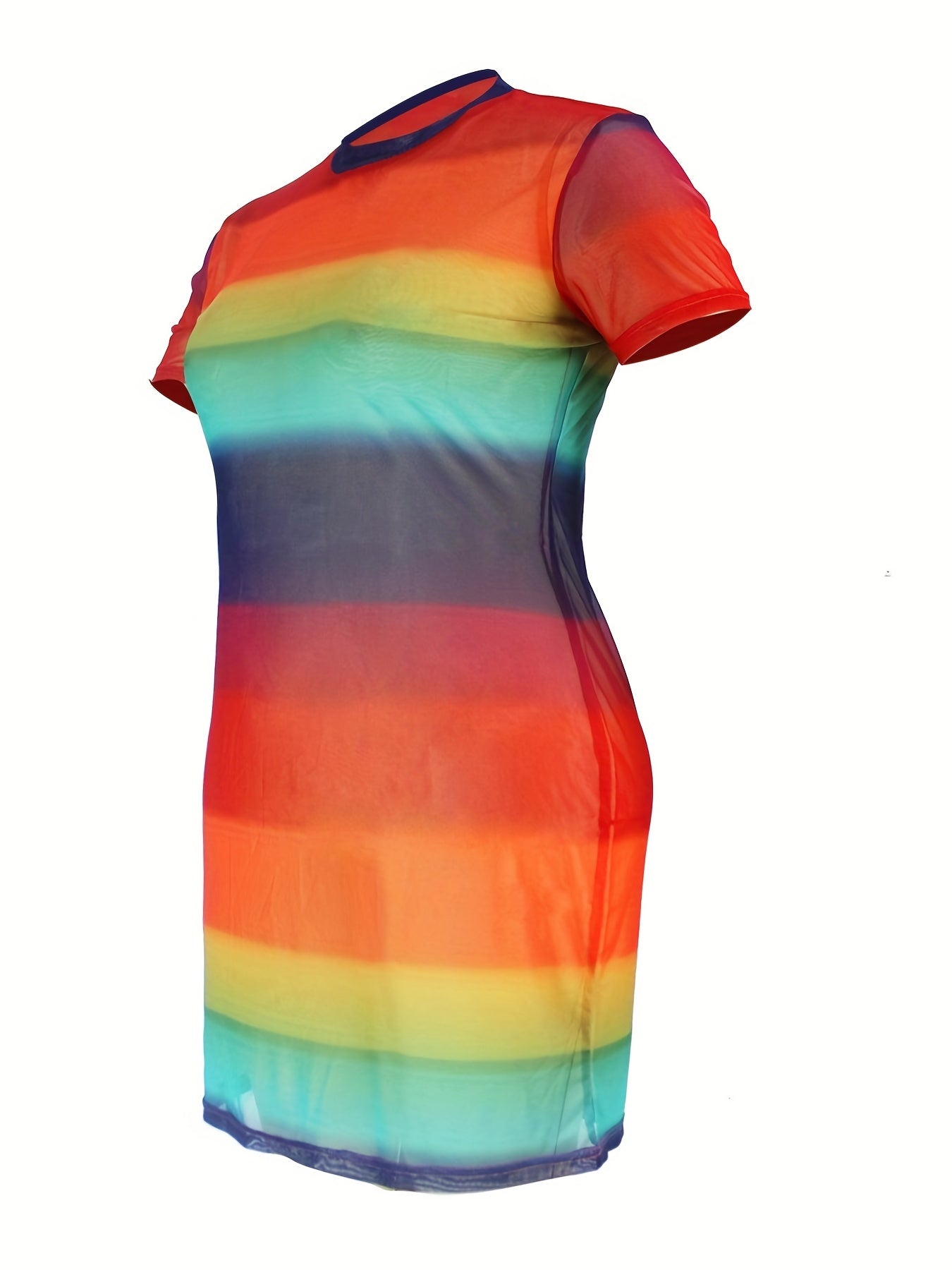  Colorblock Stripe Round Neck Sheer Fit Dress