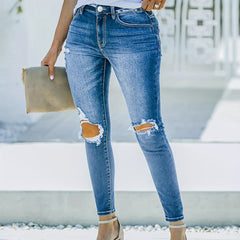  Casual Jeans Women's Plus Washed Ripped Button Fly Medium Stretch
