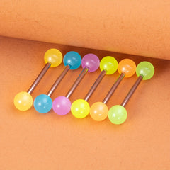 6 Pcs Glow In Dark Tongue Rings 14G Stainless Steel Bar Unisex 6mm Acrylic Ball