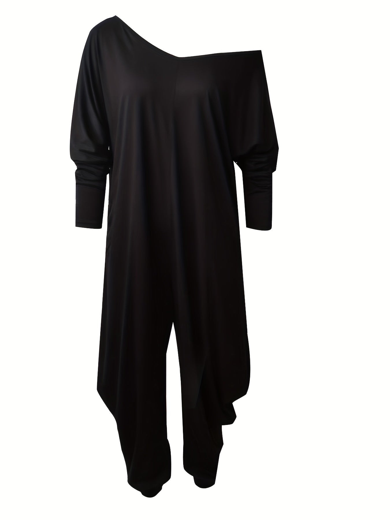 Backless Solid Jumpsuit Slanted Shoulder Long Length