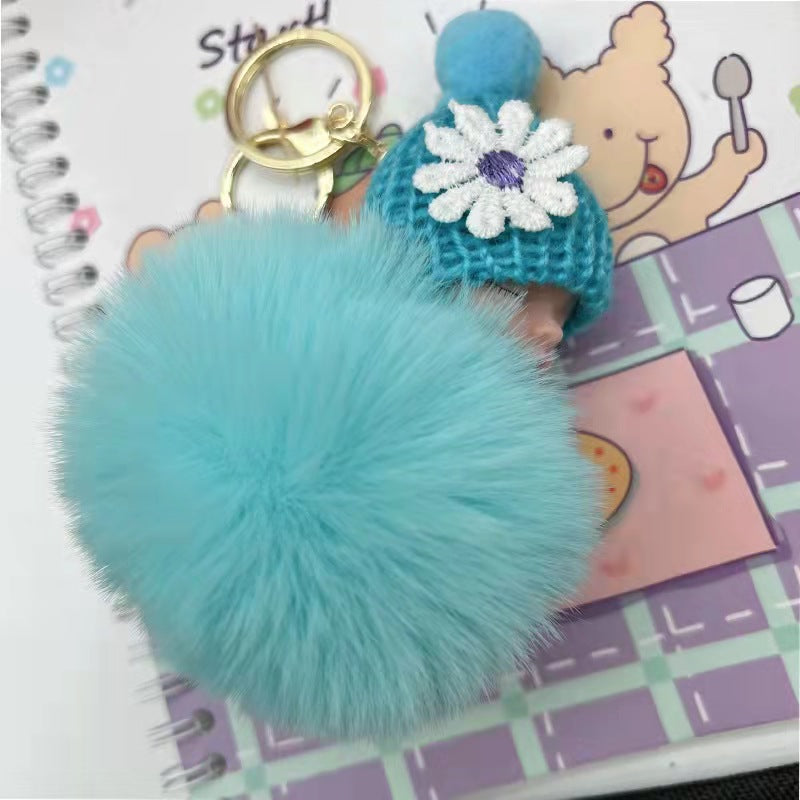 PomPom Sleeping Baby Doll Car Key Chain Cute Bag Pendant Key Holder