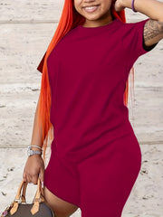  2 Piece Set Plain Short Sleeve Top & Shorts