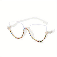 Semi Rimless Clear Lens Rhinestone Cat Eye Glasses