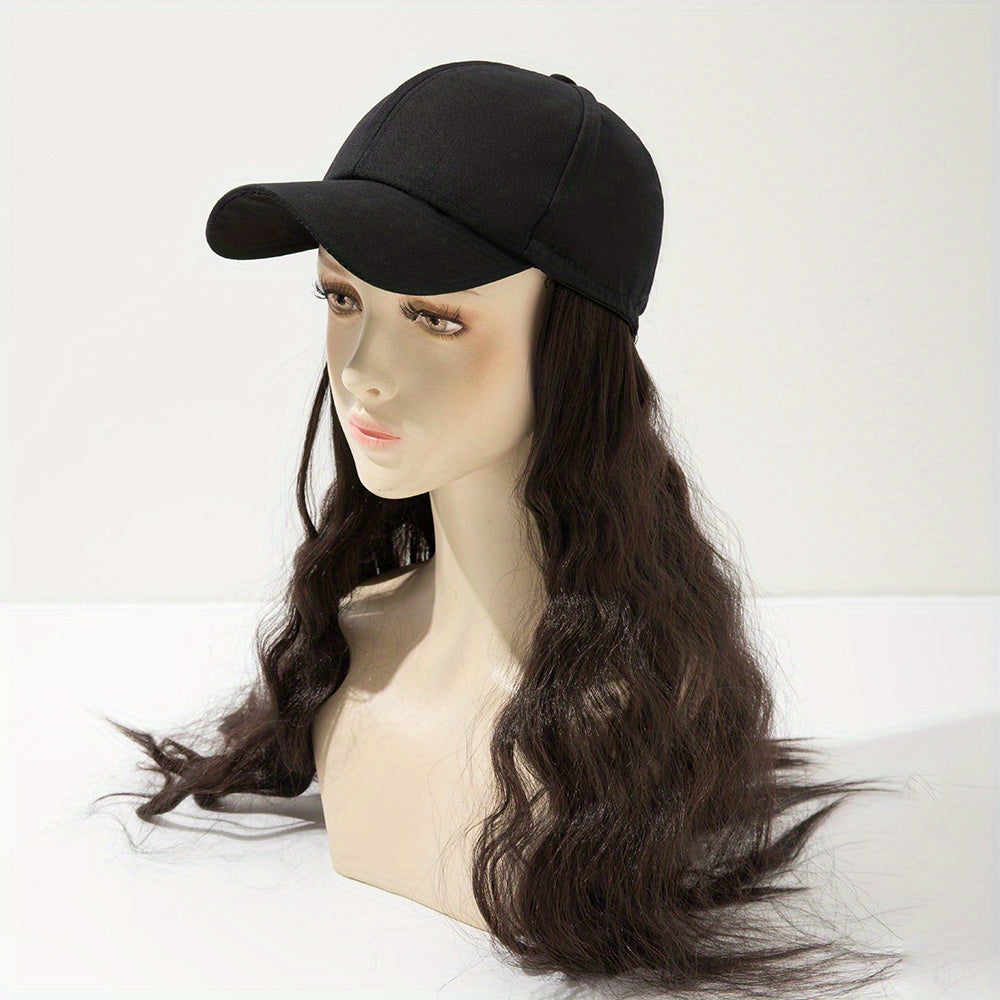 Long Curly Wavy Wig Hat Combo Synthetic Wig Heat Resistant for Daily Use