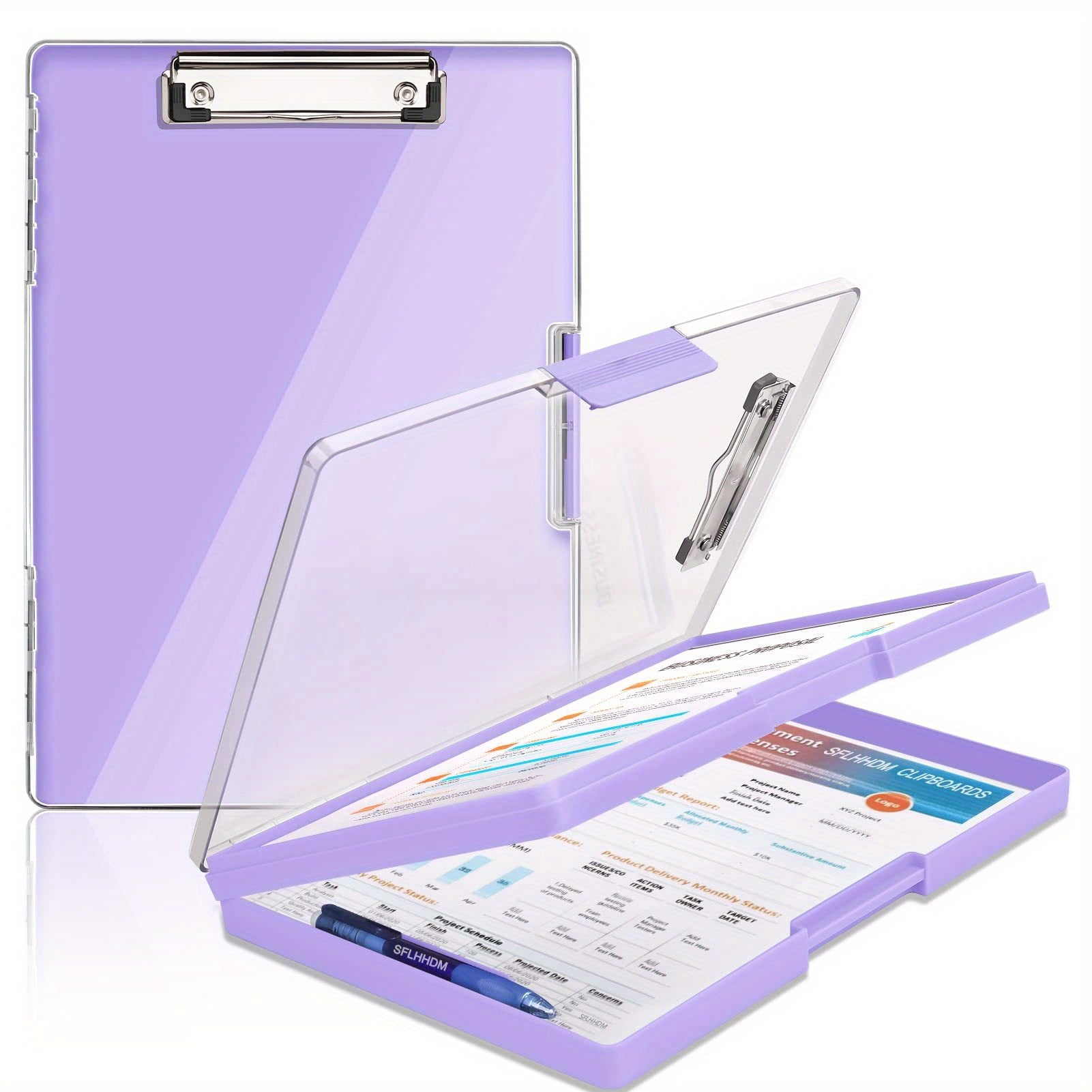 Heavy Duty Clipboard with 2 Storage Cases - Clear Top Panel & Side Opening