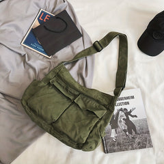 Canvas Messenger Bag Large Crossbody Bag With Multiple Pockets