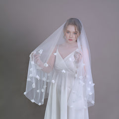 Romantic Floral Bridal Veil Hair Comb Double Layer 3D Flower Nylon
