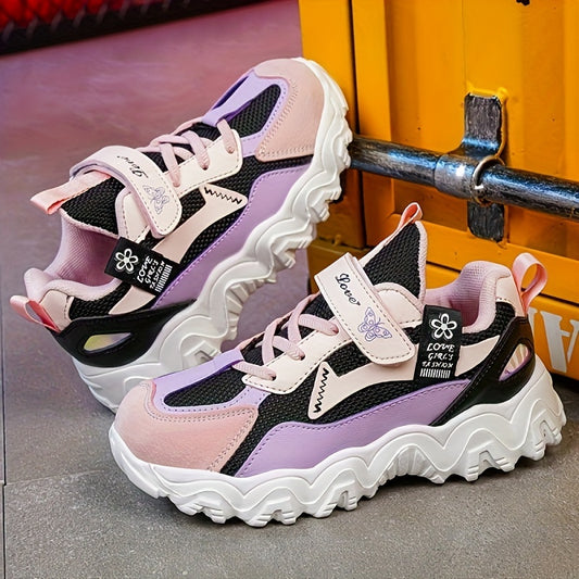 Girls' Low Top Mesh Sneakers Hook And Loop Fastener Lightweight Anti Slip Shoes