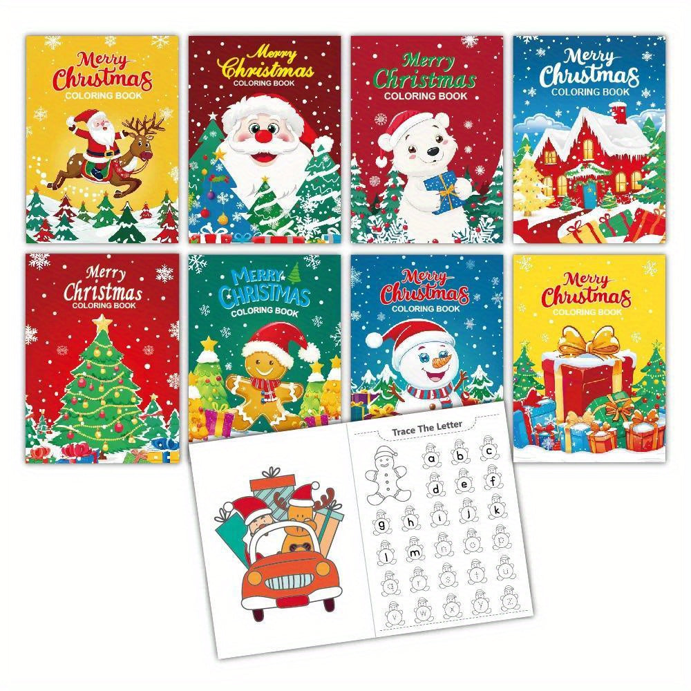 8 Pack Christmas Coloring Book Set - Santa Claus Snowman Theme Activities