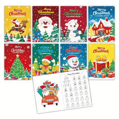 8 Pack Christmas Coloring Book Set - Santa Claus Snowman Theme Activities