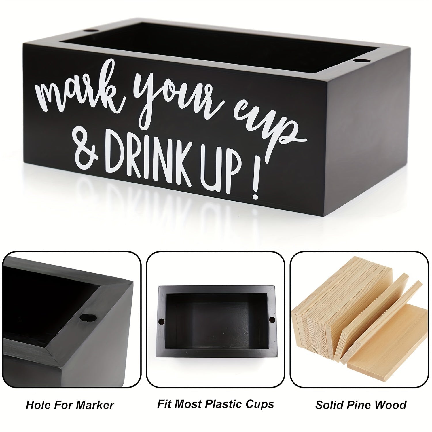 Rustic Wooden Cup Holder with Marker Slot