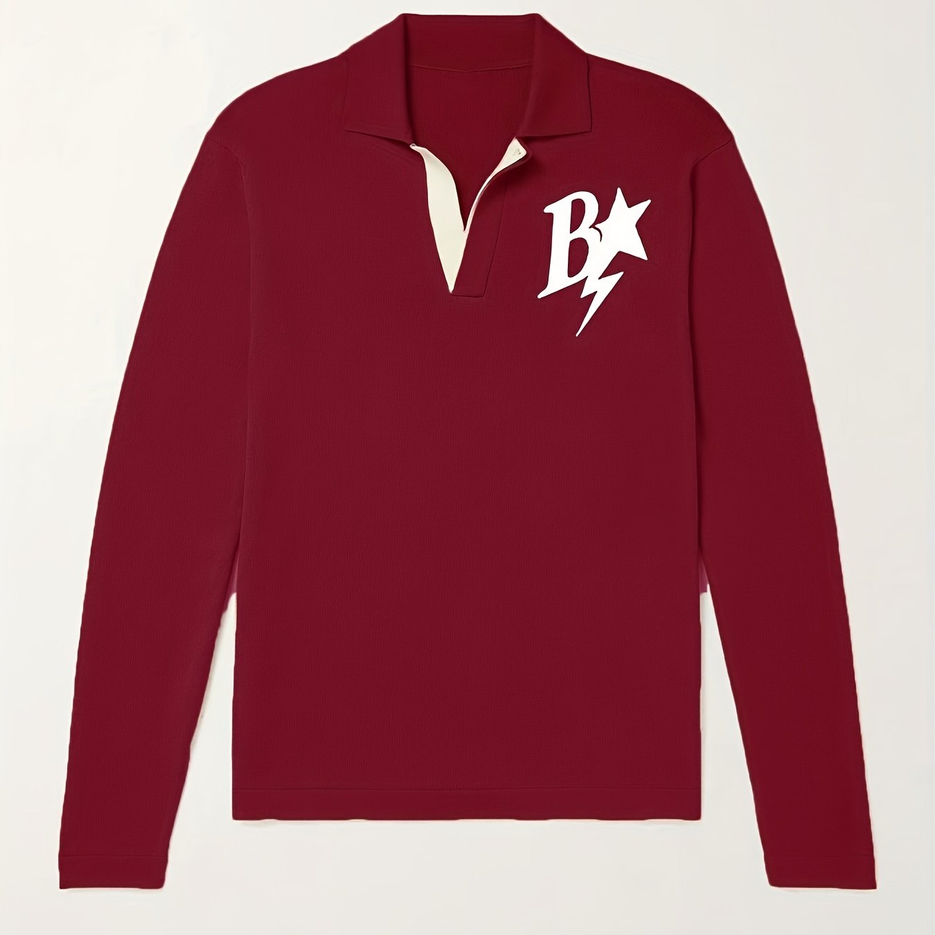 Letter & Star Pattern V Neck Sweater Men's Casual Warm Pullover