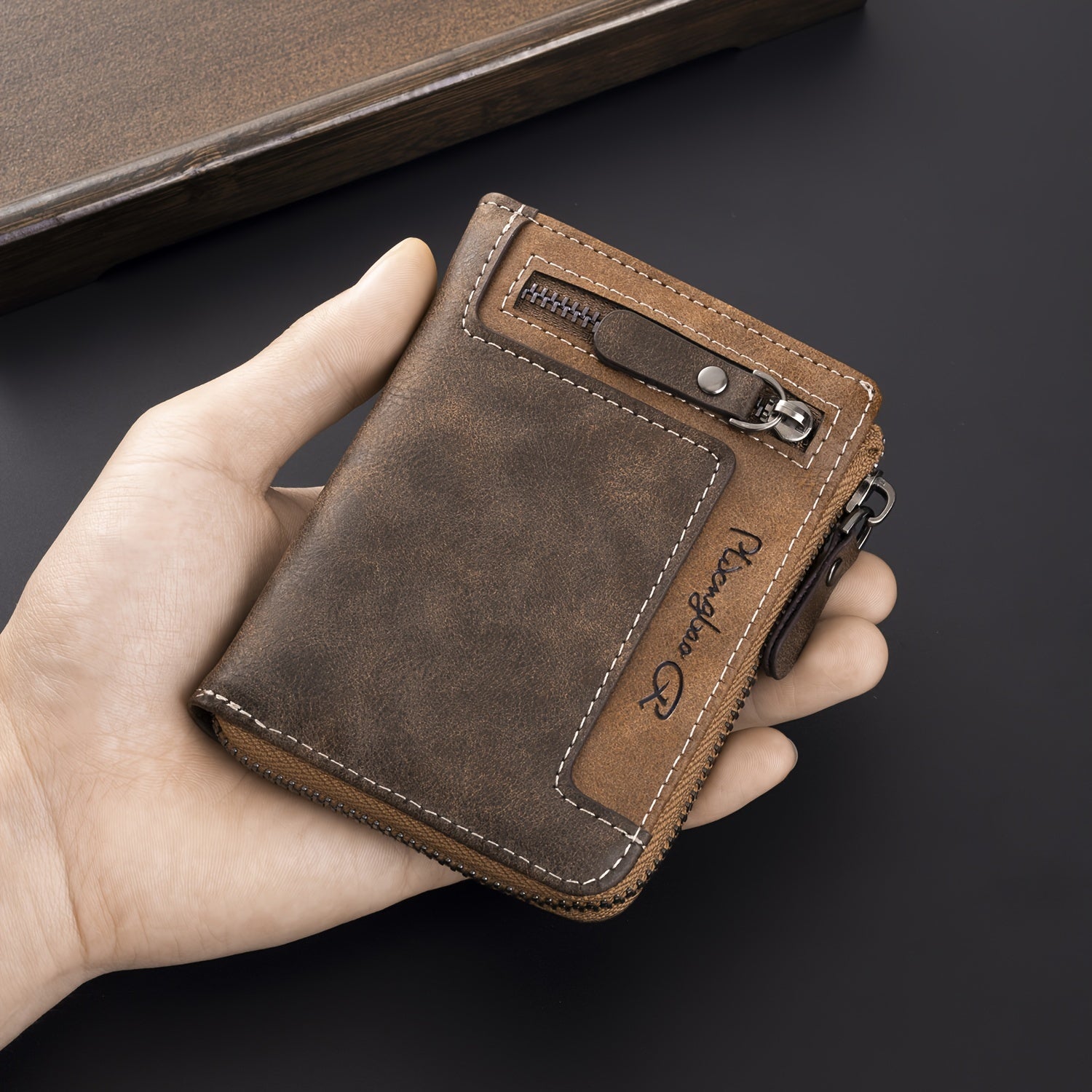 Men's Retro Short Zipper PU Leather Wallet Ideal Gift For Men