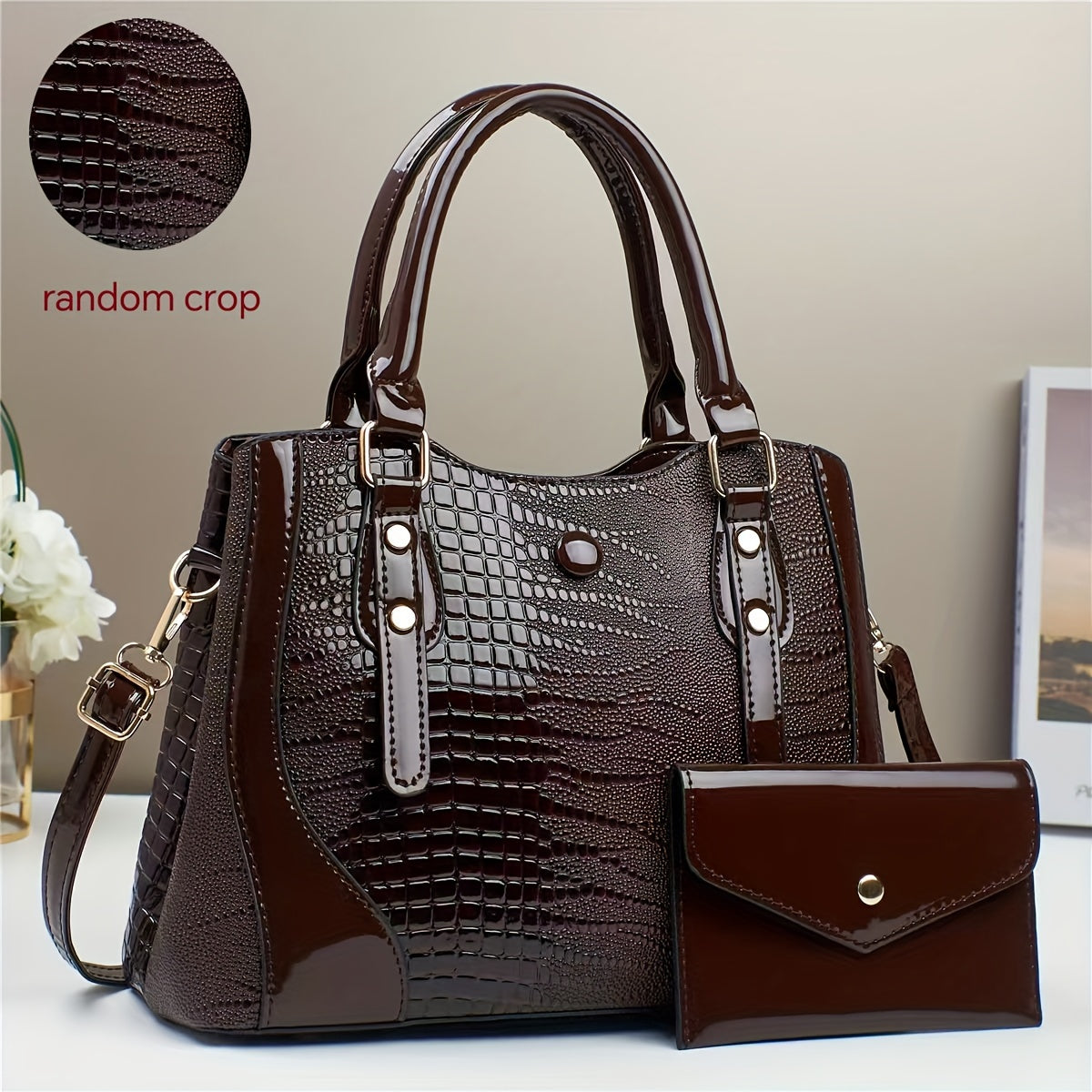 Vintage Crocodile Embossed PU Leather Handbags Set