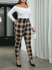 Women's Plus Plaid Print High Rise Skinny Trousers