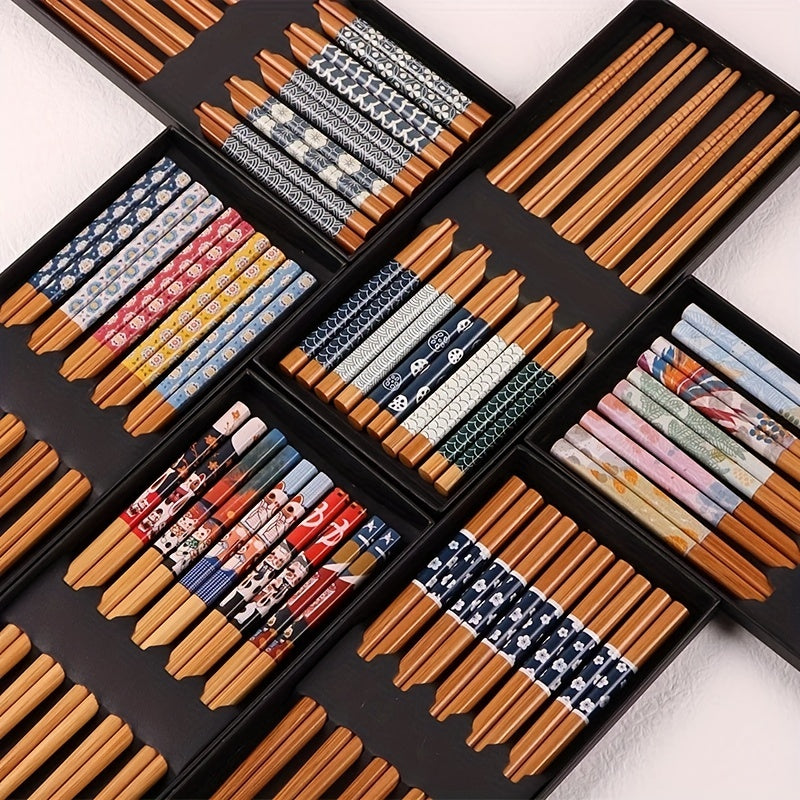 5Pairs Bamboo Chopsticks Set Retro Style Sushi Chopsticks