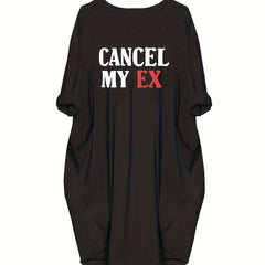  Letter Print Long Sleeve Casual Dress With Pockets