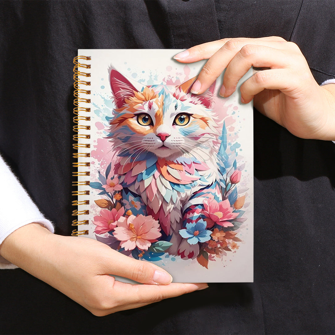 Vibrant Cats and Flowers Notebook 13.97x21.08 cm