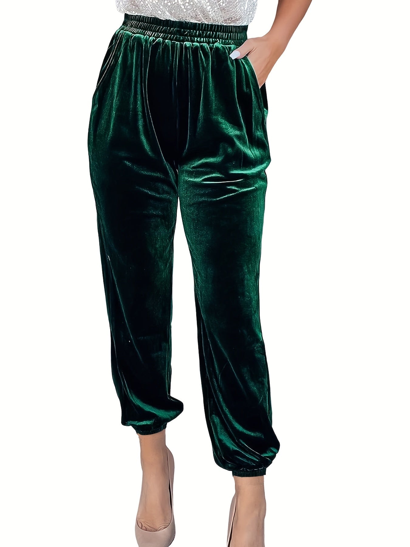 Velvet Elastic High Rise Jogger Trousers Plus Size