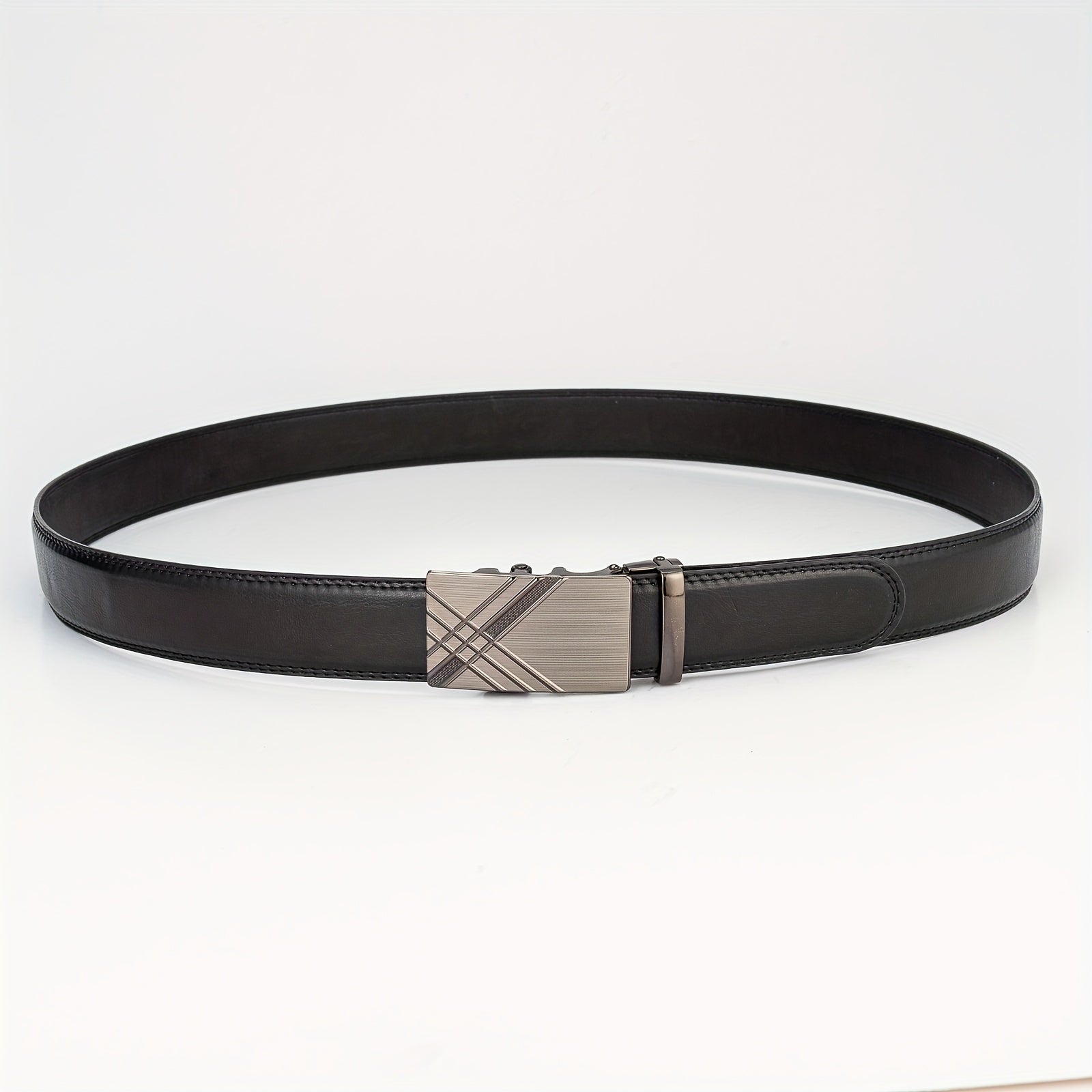 Silver Gray Glossy Auto Buckle Belt Casual Business Men's Belt