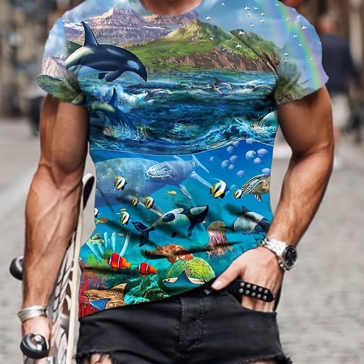 Men's Marine Life Graphic T shirt 3D Digital Print Casual Tee