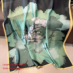 Vintage Green Lotus Print Scarf - Women's Classic Satin Head Wrap