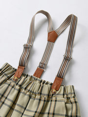 Boys Plaid Suspender Shorts Casual Kids Clothes