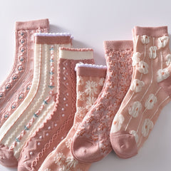 6 Pairs Flower Bubble Cable Crew Socks Lightweight & Comfy Mid tube Socks