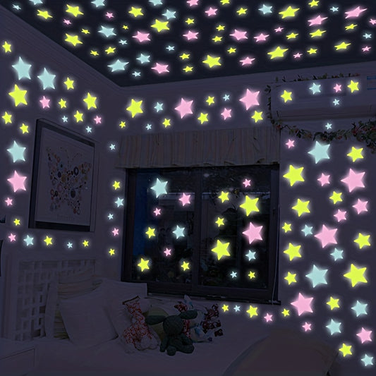 50pcs Luminous Star Wall Stickers, Fluorescent Pentagram Decoration