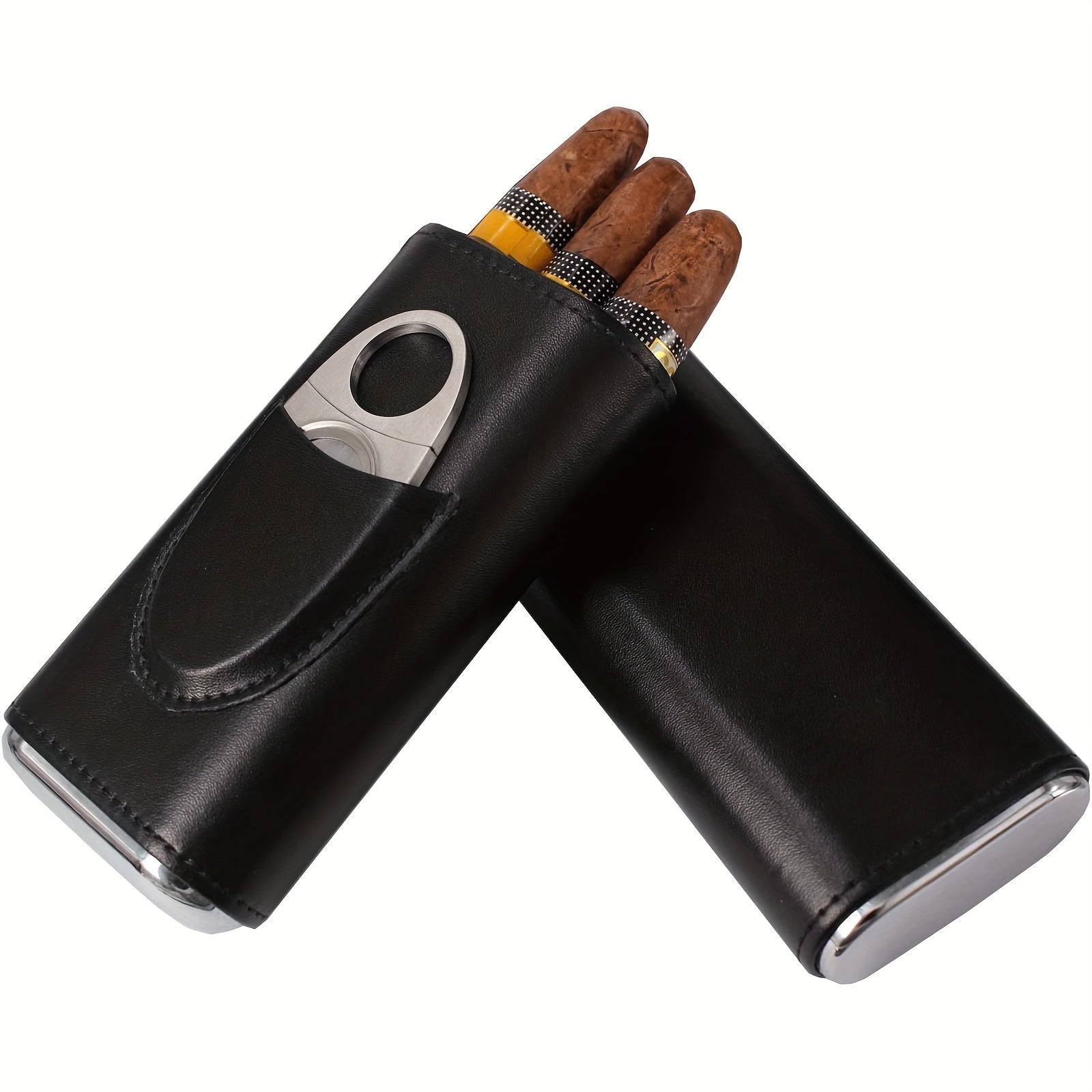 Classic PU Leather Cigar Storage Box with Cedar Wood Lining & Cutter