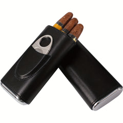 Classic PU Leather Cigar Storage Box with Cedar Wood Lining & Cutter