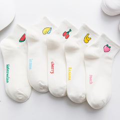 5 Pairs Fruit Pattern Low Cut Solid Socks Women's Stockings