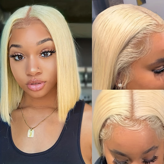 Blonde Straight Bob Wig 613 Cut 4X4 HD Lace Front Short Bob Wig Human Hair 150