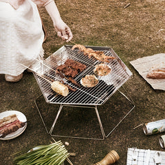 Hexagonal Barbecue Grill Stainless Steel Foldable Charcoal Grill