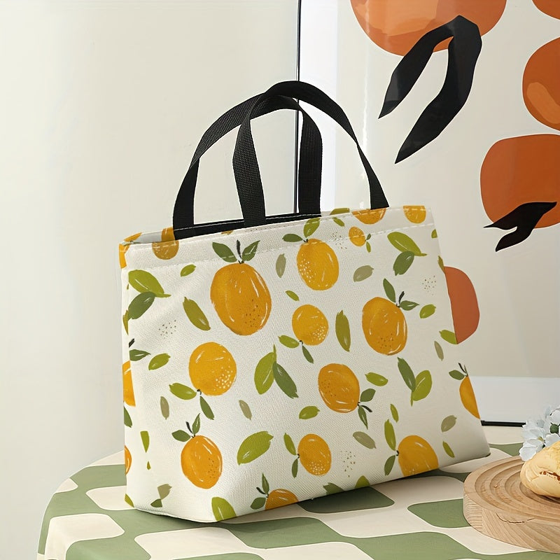 Orange Printed Lunch Bag Waterproof Insulated Bento Bag