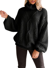  Casual Solid Lantern Sleeve Pullover Sweater